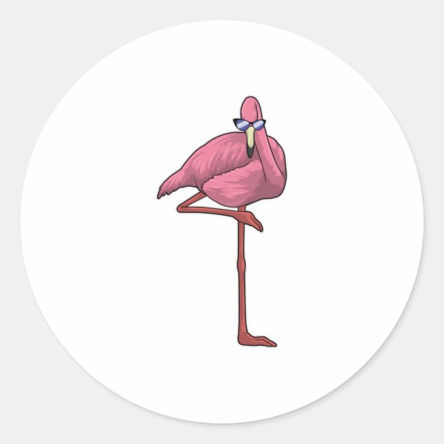 Flamingo mit Sonnenbrille Runder Aufkleber (Vorderseite)