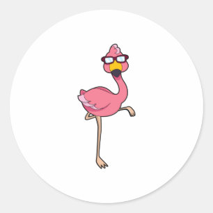 Flamingo mit Sonnenbrille Runder Aufkleber