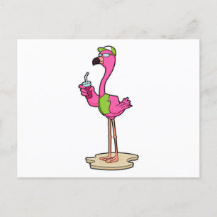 Flamingo mit Sonnenbrille und Mütze Postkarte