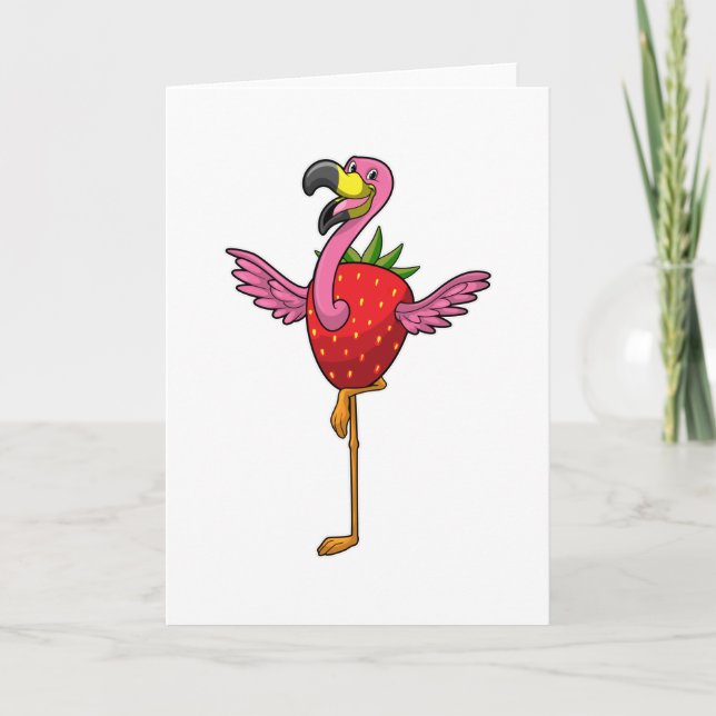 Flamingo mit Strawberry Karte (Vorderseite)