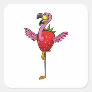 Flamingo mit Strawberry Quadratischer Aufkleber