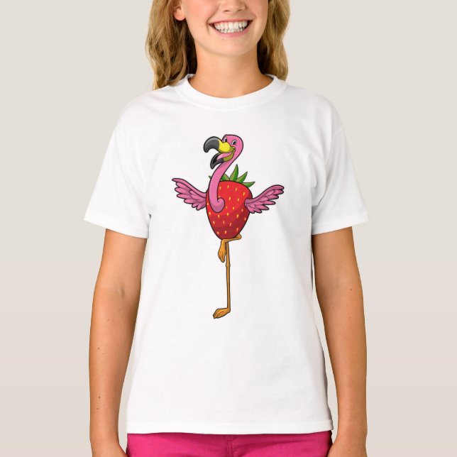 Flamingo mit Strawberry T-Shirt (Vorderseite)