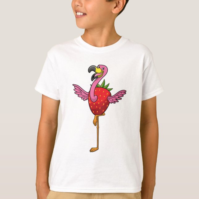 Flamingo mit Strawberry T-Shirt (Vorderseite)