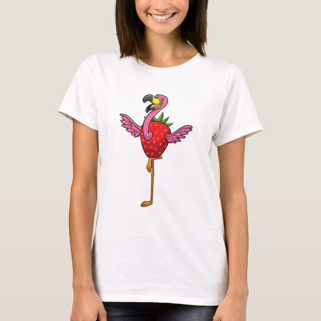 Flamingo mit Strawberry T-Shirt (Vorderseite)
