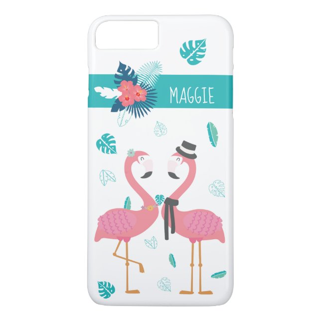 Flamingo mit tropischen Blume und Blätter Case-Mate iPhone Hülle (Rückseite)