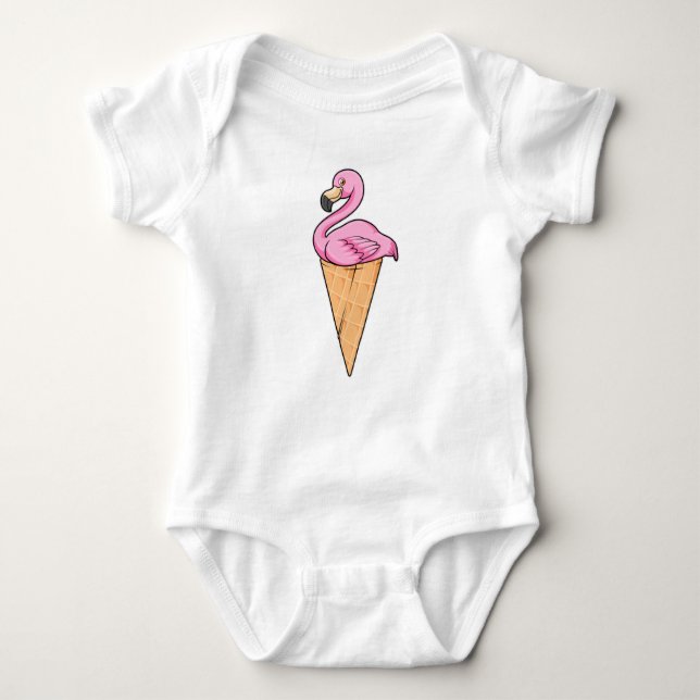 Flamingo mit Waffel aus Eiscreme Baby Strampler (Vorderseite)