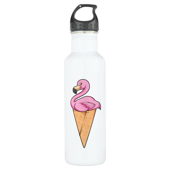 Flamingo mit Waffel aus Eiscreme Edelstahlflasche (Vorderseite)