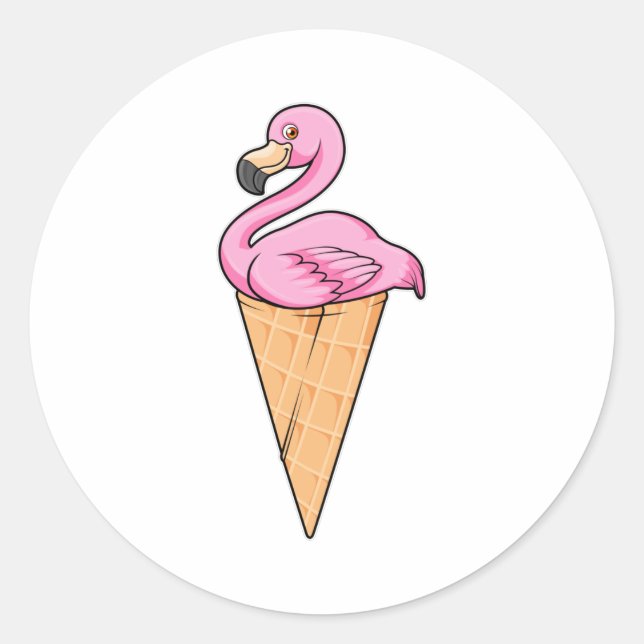 Flamingo mit Waffel aus Eiscreme Runder Aufkleber (Vorderseite)