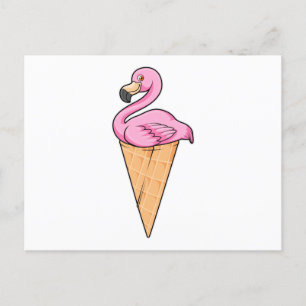 Flamingo mit Waffel Eiscreme Postkarte