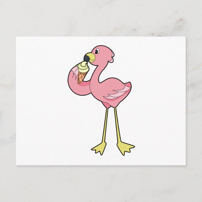 Flamingo mit Waffeleis Postkarte (Vorderseite)