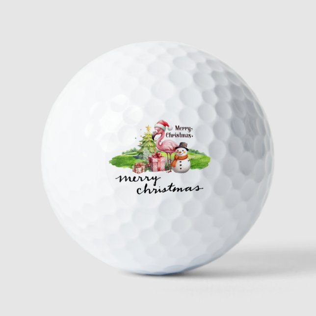 Flamingo mit Weihnachtsmannmütze Golfball (Vorderseite)