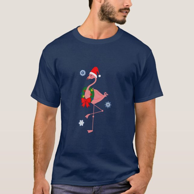 Flamingo mit Weihnachtsmannmütze und T-Shirt (Vorderseite)