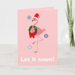 Flamingo mit Weihnachtsmannmütze und Wreath Feiertagskarte