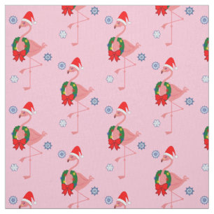 Flamingo mit Weihnachtsmannmütze und Wreath Stoff