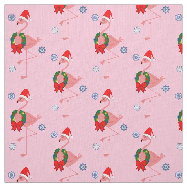 Flamingo mit Weihnachtsmannmütze und Wreath Stoff (Muster)