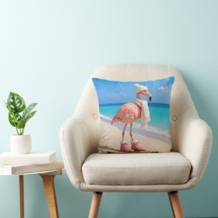 Flamingo mit Winter-Schal und Hut Kissen