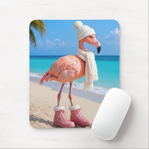 Flamingo mit Winter-Schal und Stiefeln Mousepad
