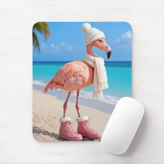 Flamingo mit Winter-Schal und Stiefeln Mousepad (Mit Mouse)