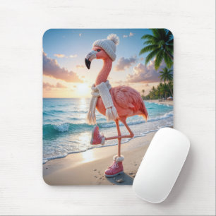 Flamingo mit Winterstiefeln und Schal Mousepad