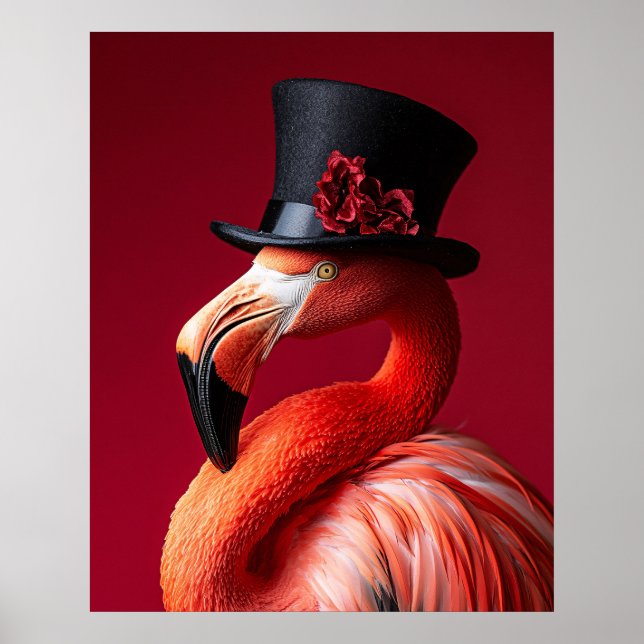 Flamingo mit Zylinder Poster (Vorne)