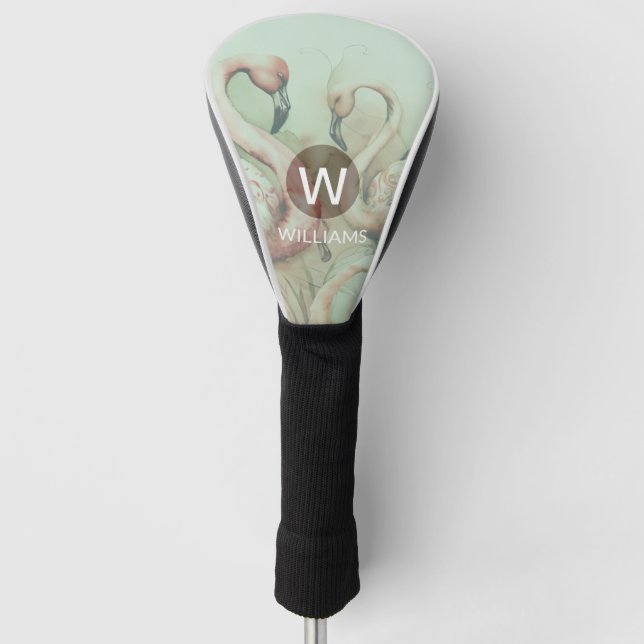 Flamingo Monogram Personalisiert Golf Headcover (Vorderseite)