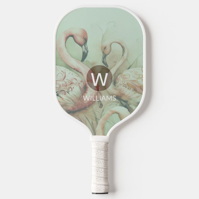 Flamingo Monogram Personalisiert Pickleball Schläger (Vorderseite)