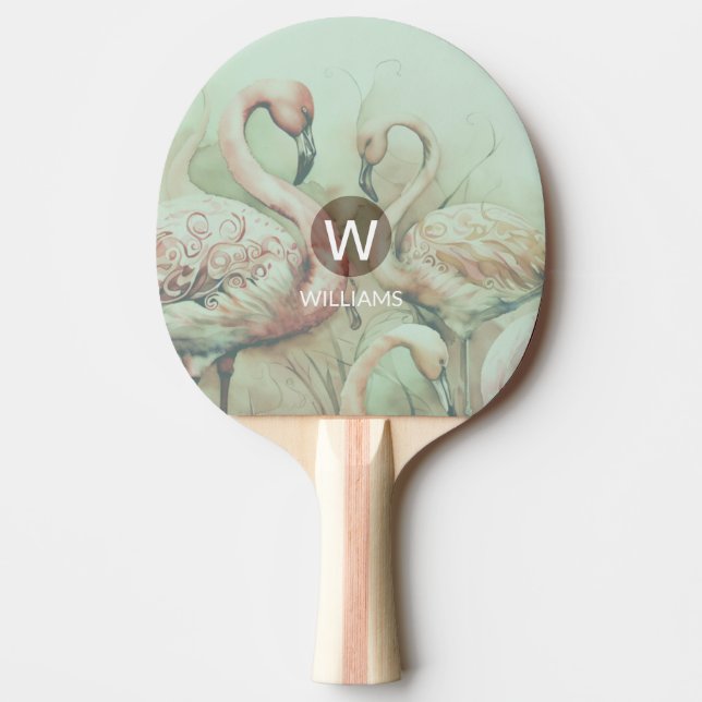 Flamingo Monogram Personalisiert Tischtennis Schläger (Vorderseite)