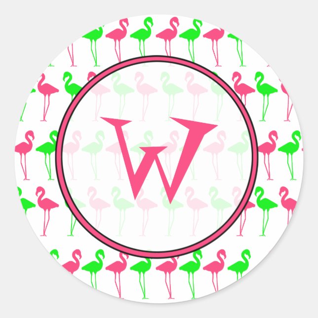 Flamingo Monogram Sticker - Rosa und grünes Muster (Vorderseite)