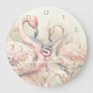 Flamingo-Monogramm-Vorlagen-Wanduhr Große Wanduhr