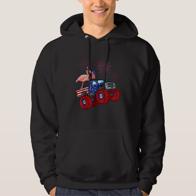 Flamingo Monster Truck 4th of July  Girls Kids Wom Hoodie (Vorderseite)