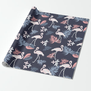 Flamingo, Monstera Navy, rosa, staubig blau Geschenkpapier
