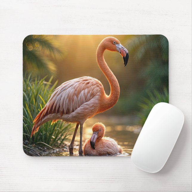 Flamingo Mother und Chick Mousepad (Mit Mouse)