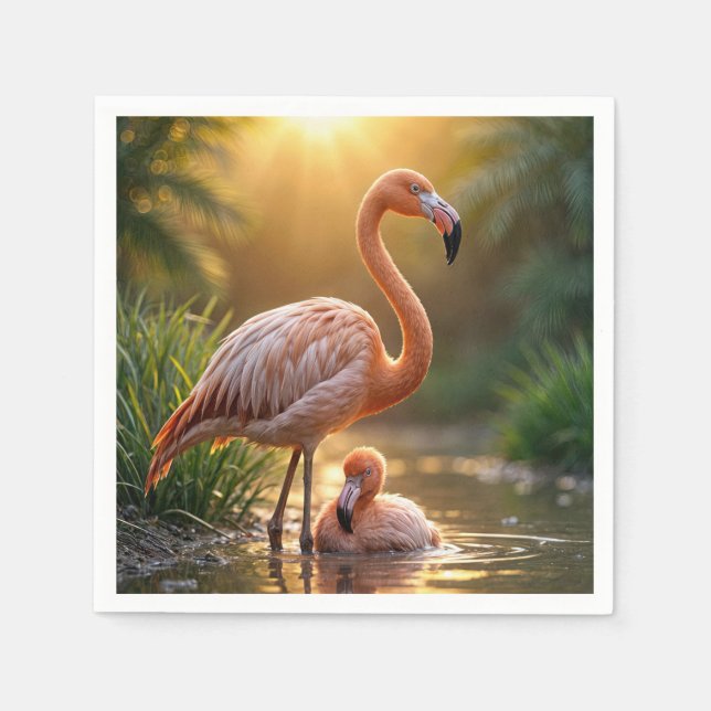 Flamingo Mother und Chick Serviette (Vorderseite)