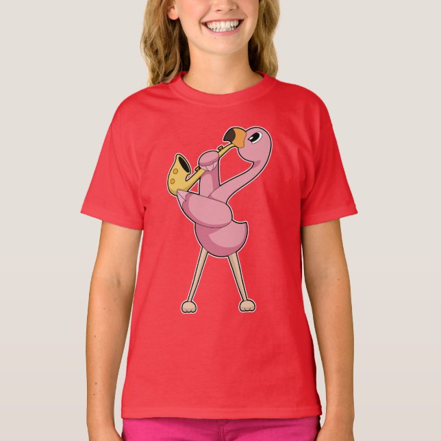 Flamingo Musician Saxophone Music T-Shirt (Vorderseite)