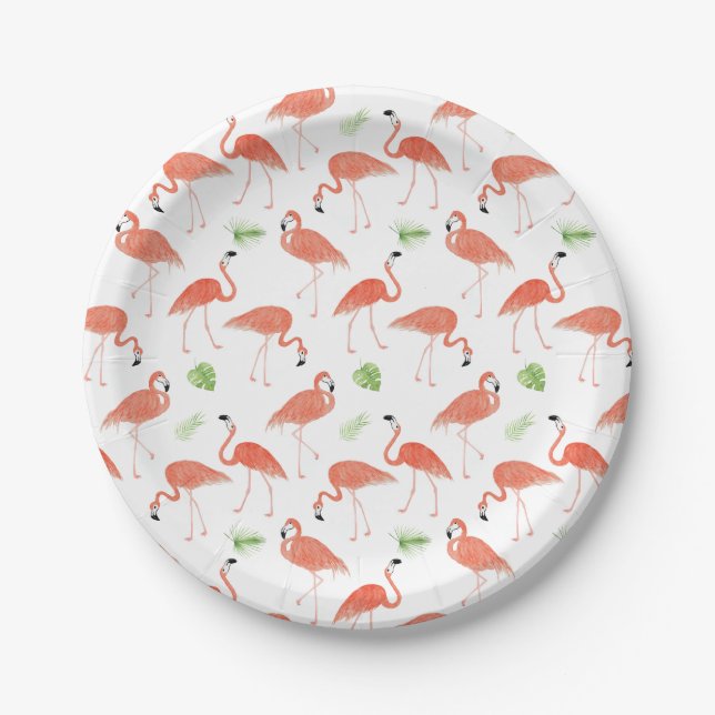 Flamingo-Muster-Aquarell-Pappteller Pappteller (Vorderseite)