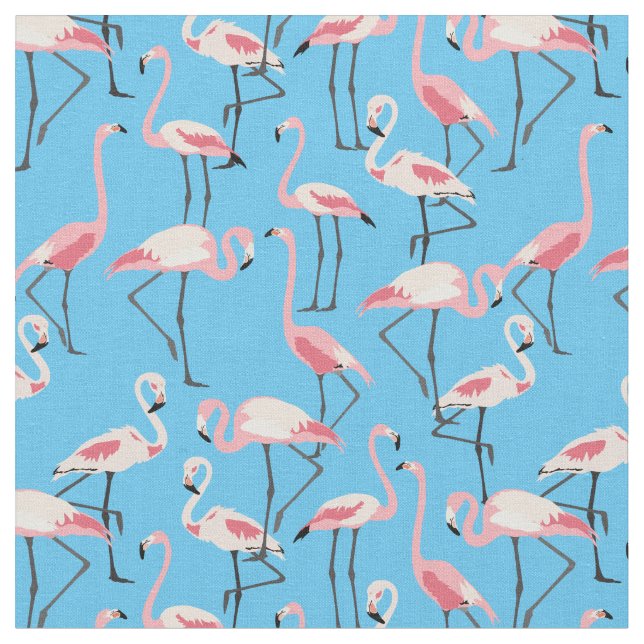 Flamingo Muster auf Summer Blue Stoff (Nahaufnahme)