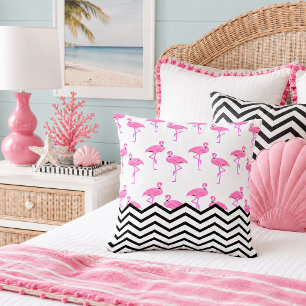 Flamingo-Muster mit Chevron-Streifen Kissen