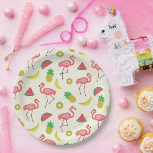 Flamingo-Muster mit Wassermelone und Ananas Pappteller