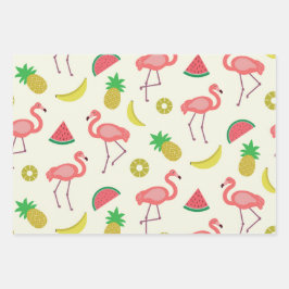 Flamingo Muster mit Watermelon und Ananas Geschenkpapier Set