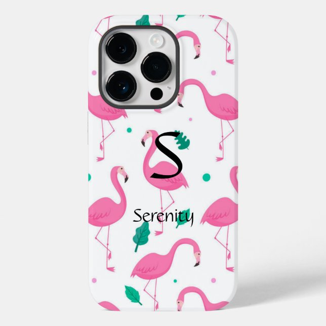 Flamingo Muster Monogram und Name Custom Case-Mate iPhone Hülle (Rückseite)