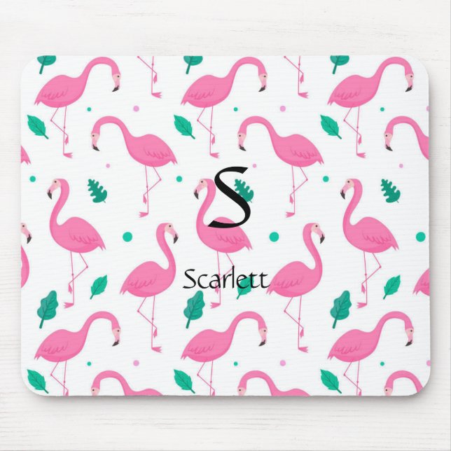 Flamingo Muster Monogram und Name Custom Mousepad (Vorne)