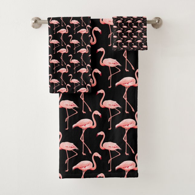 Flamingo Muster rosa Vogelschwarm Tropentierlover Badhandtuch Set (Insitu)