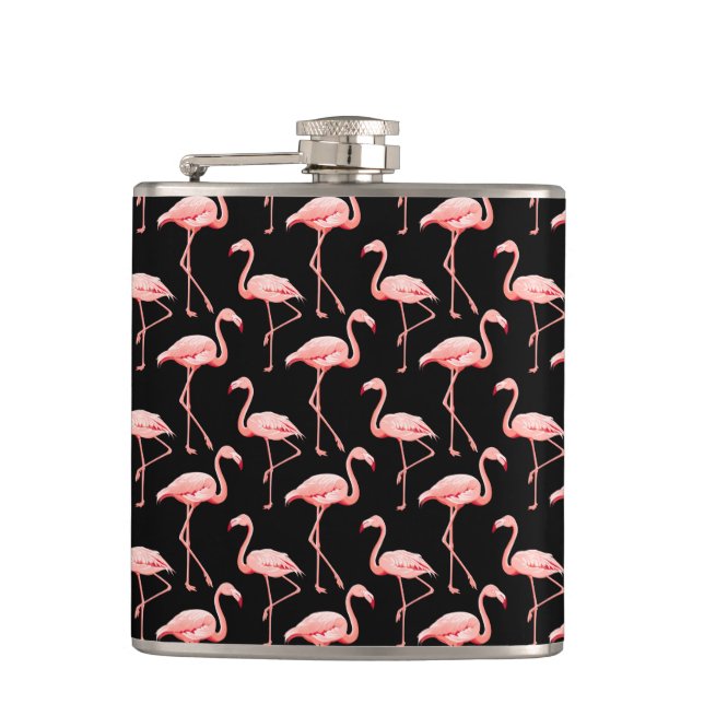 Flamingo Muster rosa Vogelschwarm Tropentierlover Flachmann (Vorderseite)
