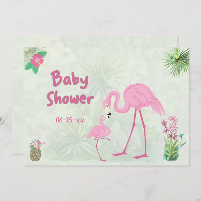Flamingo Mutter & Baby Dusche Einladung (Vorne/Hinten)