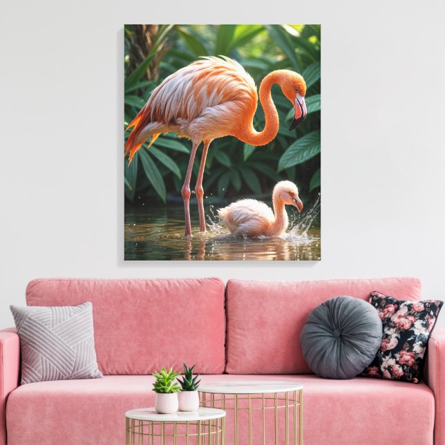 Flamingo Mutter mit Küken Leinwanddruck (Insitu (Wohnzimmer))
