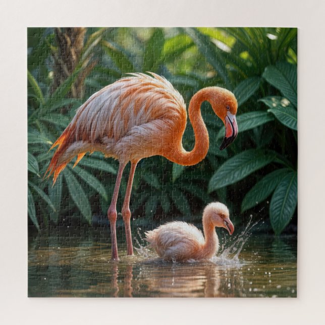 Flamingo Mutter mit Küken Puzzle (Vertikal)