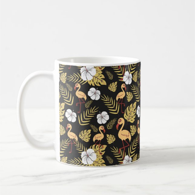Flamingo nahtlose gelb-weiße Blume Kaffeetasse (Links)