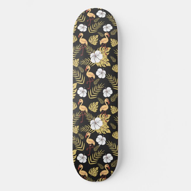 Flamingo nahtlose gelb-weiße Blume Skateboard (Vorderseite)