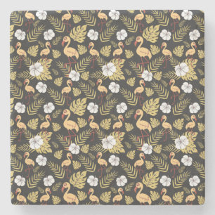 Flamingo nahtlose gelb-weiße Blume Steinuntersetzer