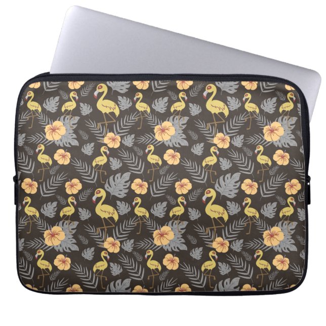 Flamingo nahtloses Muster mit Blume und Blätter Laptopschutzhülle (Vorderseite)